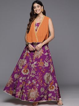 Ahalyaa - Women's Traditional Wear Top and Skirt with Jacket (Set of 3)