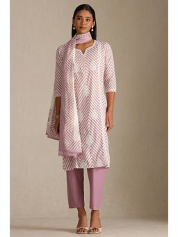 Soch - Womens Purple Pure Cotton Chevron Print Kurta with Pant & Dupatta (Set of 3)