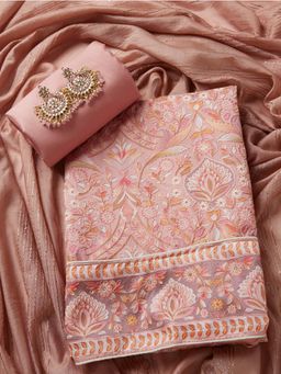 SALWAR STUDIO - Embroidered Brown Silk blend Unstitched Dress Material (Set of 3)