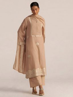 Ganga Fashions - Toasted Almond Woven Kurta with Pant and Dupatta (Set of 3)