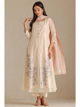 Soch - Womens Off White Chanderi Embroidered Kurta With Pant & Dupatta (Set of 3)