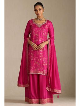 Soch - Womens Fuchsia Viscose Blend Floral Print Kurta with Palazzo & Dupatta (Set of 3)