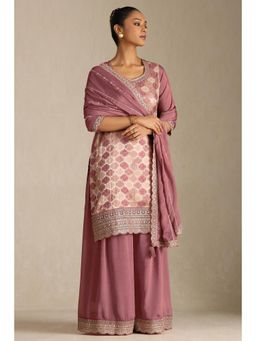 Soch - Womens Viscose Blend Ethnic Motifs Kurta with Palazzo and Dupatta With Zari (Set of 3)