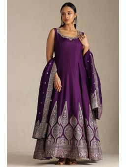 Soch - Womens Purple Viscose Brocade Anarkali Kurta With Mirror And Cutdana Dupatta (Set of 2)