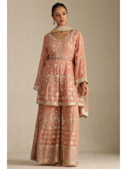 Soch - Womens Peach Georgette Palazzo With Kurta with Palazzo and Dupatta Sequins (Set of 3)