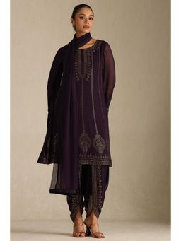 Soch - Womens Wine Viscose Georgette Kurta With Dhoti Stone Work (Set of 3)