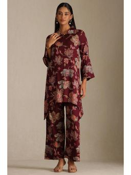 Soch - Womens Wine Rayon Floral Print Co-ord (Set of 2)