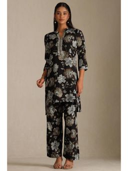 Soch - Womens Black Rayon Floral Print Co-ord (Set of 2)