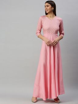 Vinya - Pink Woven Full Maxi Dress