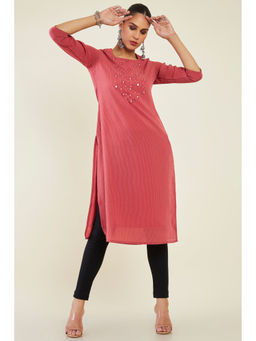 Soch - Women Pink Viscose Stripes Kurta