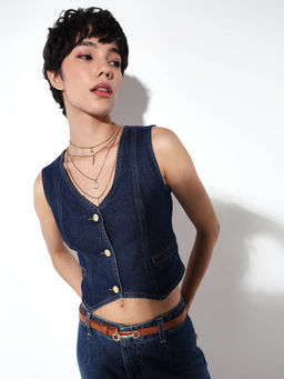 ONLY - Women'S Slim Fit Blue Waistcoat