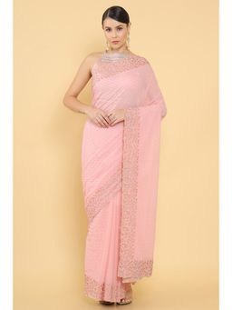 Soch - Womens Pink Georgette Embroidered And Embellished Saree