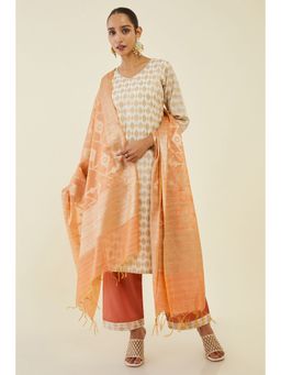 Soch - Womens Off White Chanderi Dress Material With Woven Designs And Brocade Dupatta (Set of 3)