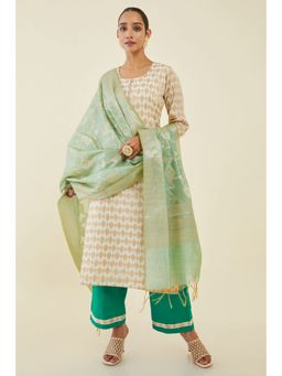 Soch - Womens Off White Chanderi Dress Material With Brocade Dupatta And Woven Designs (Set of 3)