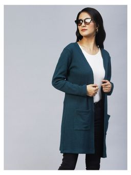 RIGO - Women Teal Front Open Waffle Knit Long Shrug