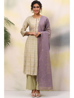 Biba - Light Green Cotton Unstitched Suit (Set of 3)