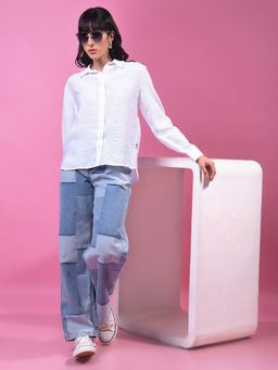 CRIMSOUNE CLUB - Women's White Textured Shirt