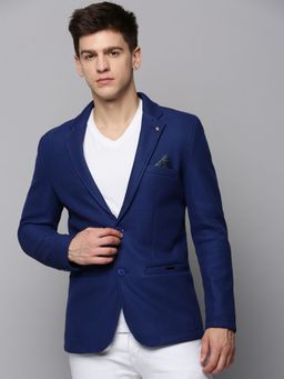 SHOWOFFFF - Mens Notched Lapel Solid Blue Open Front Blazer