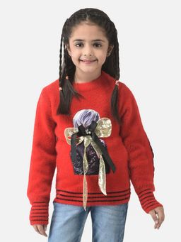 CRIMSOUNE CLUB - Girls Red Sweater with Bow Detail