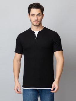 Club York - Black Solid Round Neck T-Shirt