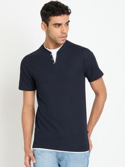 Club York - Navy Blue Solid Round Neck T-Shirt
