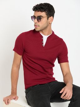 Club York - Maroon Solid Round Neck T-Shirt