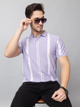 Club York - Lilac Striped Polo Neck Polo T-Shirt