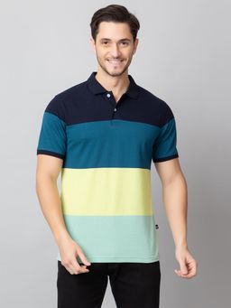 Club York - Navy Colorblocked Polo Neck Polo T-Shirt