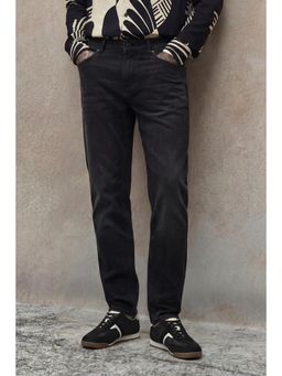 Snitch - Black Textured Regular Formal Trouser for Men