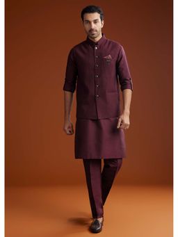 KALKI FASHION - Men Wine Solid Kurta with Jacket and Pant (Set of 3)