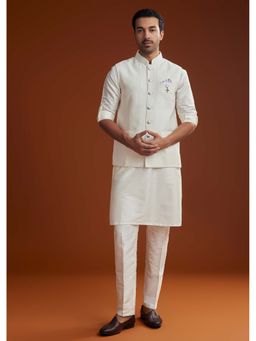 KALKI FASHION - Men Off White Solid Kurta with Jacket and Pant (Set of 3)
