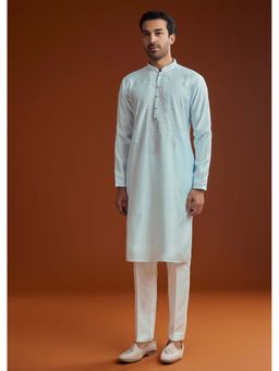 KALKI FASHION - Men Blue Embroidered Kurta with Pant (Set of 2)