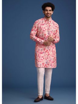 KALKI FASHION - Men Pink Floral Kurta with Pant (Set of 2)