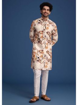 KALKI FASHION - Men Beige Floral Kurta with Pant (Set of 2)