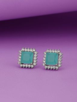 Carlton London - Women Rhodium Plated with Turquoise Stone Stud Earring
