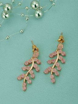 Carlton London - Women Gold Plated with Pink Beaded Leaf Drop Earring