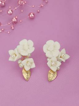 Carlton London - Women Rose Gold Plated with Pearl Floral Drop Earring