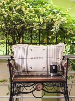 Vanchai - Off-White and Black Antique Organic Cotton Cushion Cover (14x24 inches)