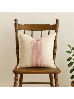 Vanchai - Striped Red Handspan Handwoven Cotton Cushion Cover (18x18 inches)