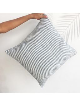 Vanchai - Striped Handspan Navy Blue Handwoven Cotton Cushion Cover (18x18 inches)