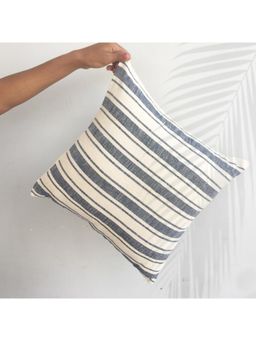Vanchai - Striped Blue Handspan Handwoven Cotton Cushion Cover (18x18 inches)