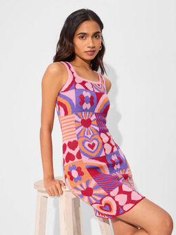 The Souled Store - Pink Abstract Mini Dress