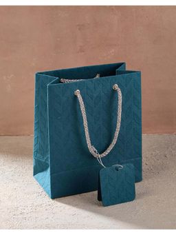 Fabindia - Teal Yuvraj Paper Embossed Leaf Gift Bag