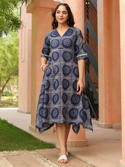 Rain & Rainbow - Women Blue Fit And Flare Ethnic Dress