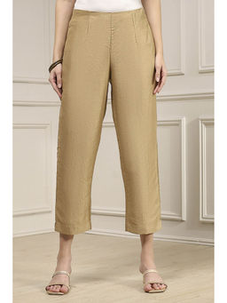 Biba - Women Beige Viscose Rayon Fitted Solid Pant