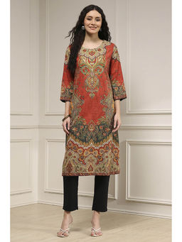 Biba - Women Rust Cotton Straight Printed Kurta