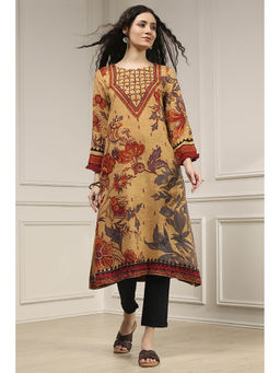 Biba - Women Beige Viscose Rayon Straight Printed Kurta