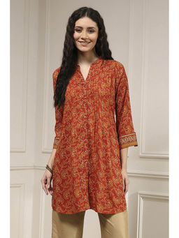 Biba - Women Rust Viscose Rayon Relaxed Printed Kurti