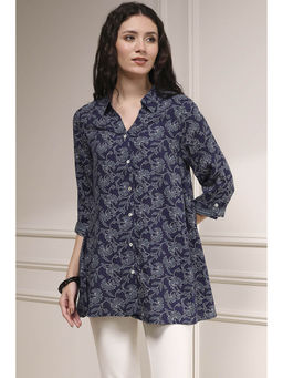 Biba - Women Blue Viscose Rayon Relaxed Printed Shirt