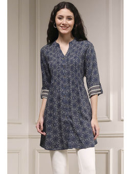 Biba - Women Blue Viscose Rayon Relaxed Printed Kurti